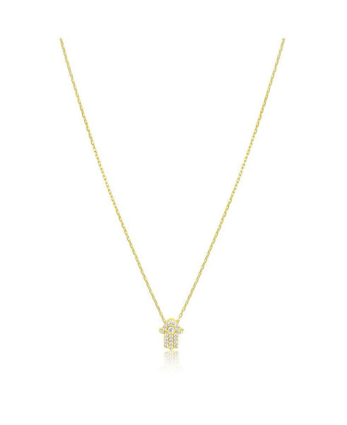 Yellow Gold Tone Pave Hamsa Hand Necklace