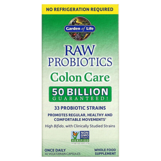 Пробиотики живые RAW, для колона, 30 растительных капсул Garden of Life