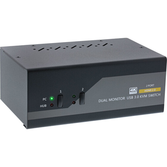InLine KVM Desktop Switch - 2-port - Dual Monitor - HDMI - 4K - USB 3.0 - Audio