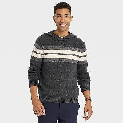 Men's Striped Hooded Pullover Sweater - Goodfellow & Co Dark Gray M