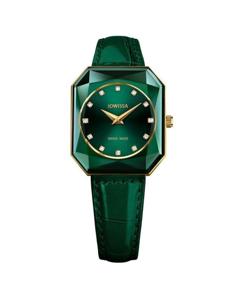 Facet Radiant Swiss Gold Plated Ladies 26x30mm Watch - Green Dial