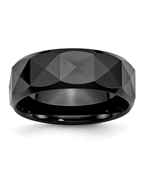 Ceramic Faceted Black Polished Beveled Edge Wedding Band Ring