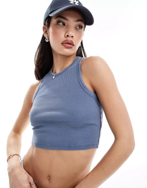 New Look cropped acid racer vest in indigo