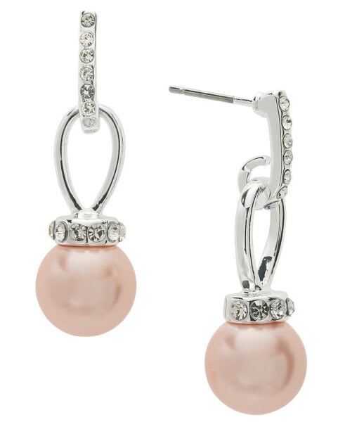 Silver-Tone Imitation Pearl & Crystal Dangle Drop Earrings, Created for Macy's