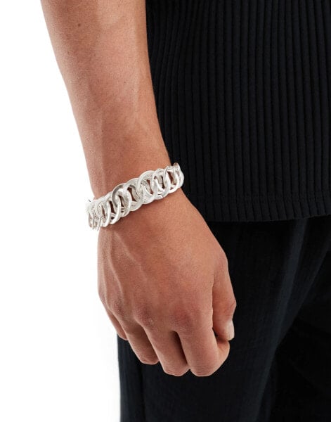 ASOS DESIGN – Strukturiertes Armband in Silber mit brieten Gliedern