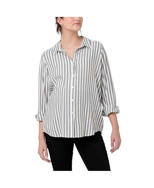 Women's Lou Button Up Stripe Shirt Black/White