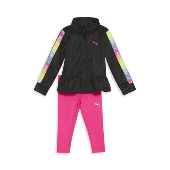 Детский комплект PUMA: Куртка и леггинсы с молнией. Темно-розовый, черный.