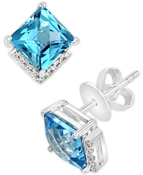 Swiss Blue Topaz (4-7/8 ct. t.w.) & Diamond (1/20 ct. t.w.) Square Stud Earrings in 14k White Gold