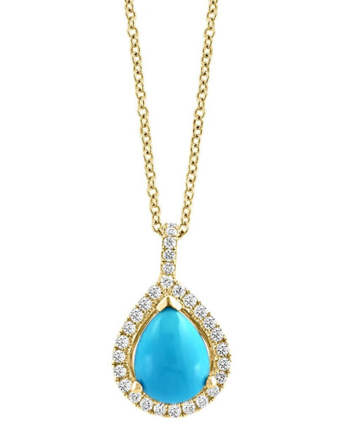 EFFY Collection eFFY® Turquoise & Diamond (1/5 ct. t.w.) Teardrop Halo 18" Pendant Necklace in 14k Gold