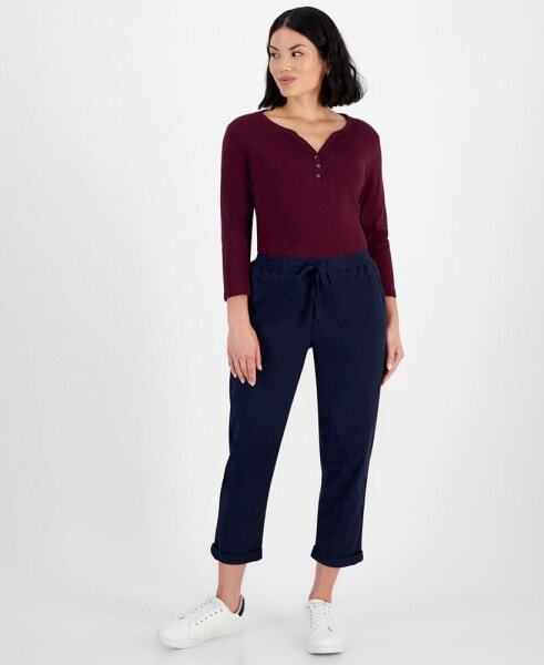 Petite Pull-On Cuffed Twill Ankle Pants, Created for Macy's