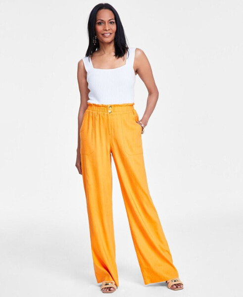 Women's Linen Paperbag-Waist Pants, Created for Macy's