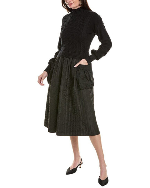 Gracia Quilted A-Line Midi Dress Women's Black M