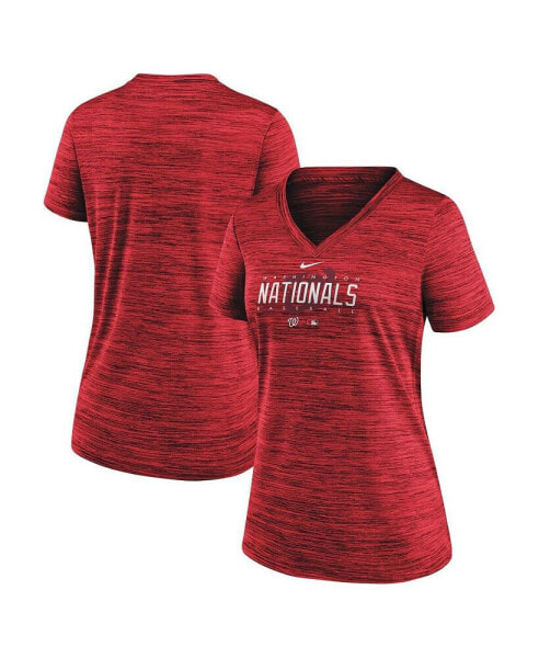 Women's Red Washington Nationals Authentic Collection Velocity Practice Performance V-Neck T-shirt