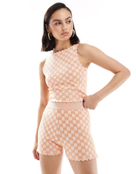 ASOS DESIGN knitted short in checkerboard pattern co-ord