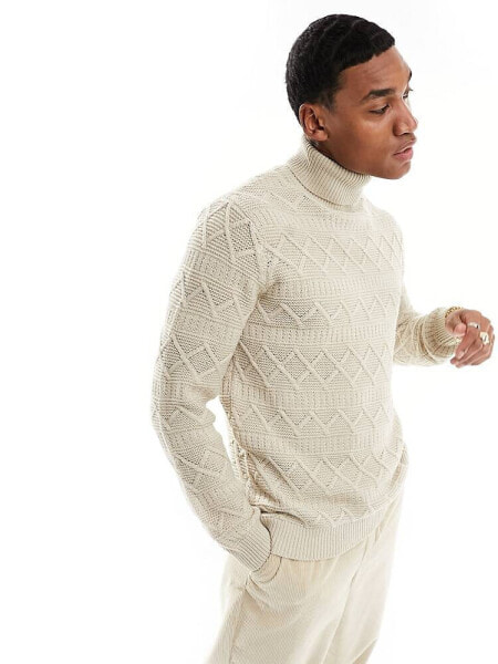 Only & Sons roll neck textured jumper in beige