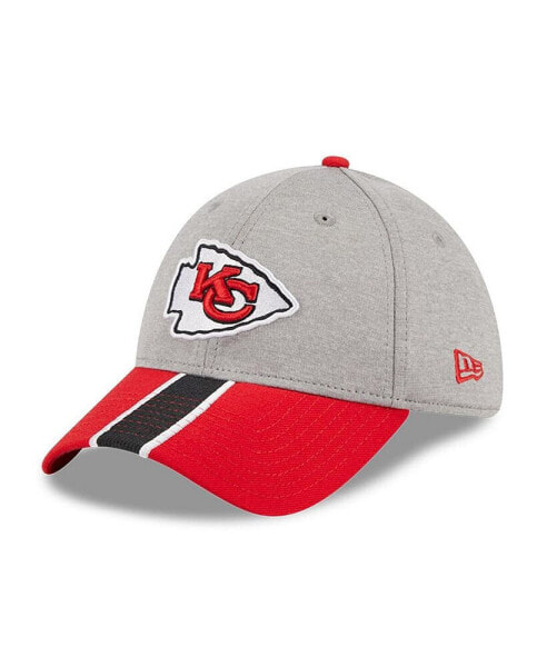 Men's Heather Gray, Red Kansas City Chiefs Striped 39THIRTY Flex Hat