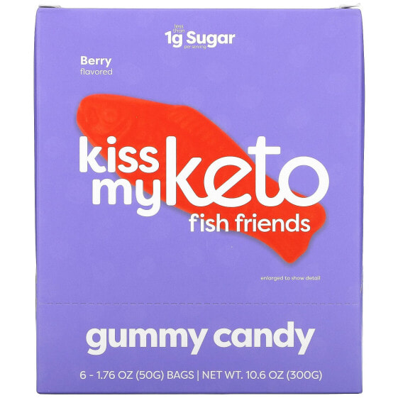 Kiss My Keto, Жевательные конфеты Fish Friends, ягодные, 6 пакетиков по 50 г (1,76 унции)