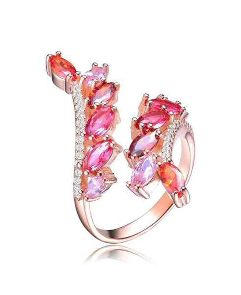 Sterling Silver with Rose Gold Plated Shades of Red Color Marquise Cubic Zirconias Classic Swirl Type Ring