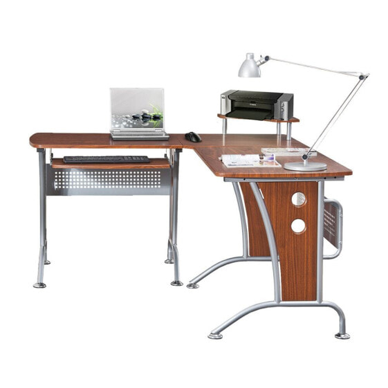 Deluxe L-Shaped Computer Desk With Pull Out Keyboard Panel, Mahogany