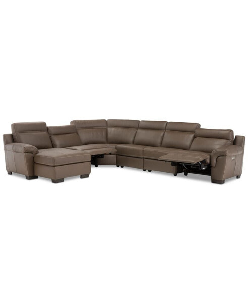 Julius II 150" 6-Pc. Leather Chaise Sectional Sofa With 2 Power Recliners, Power Headrests & USB Power Outlet, Created for Macy's