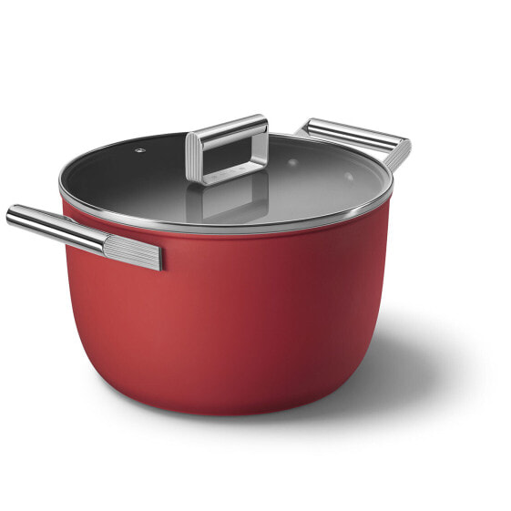 SMEG 26cm Red 50's Style Casserole - CKFC2411RDM - 7.7 L - Black - Red - Aluminium - Stainless steel - Stainless steel - Glass - Stainless steel