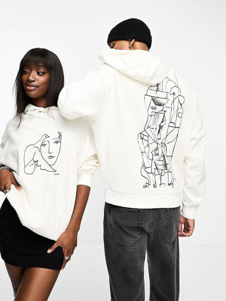 ASOS DESIGN unisex license oversized hoodie with Picasso doodle print in ecru