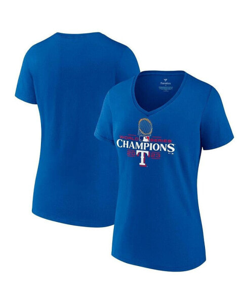 Women's Royal Texas Rangers 2023 World Series Champions Official Logo V-Neck T-shirt
