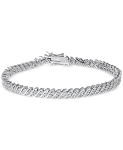 Diamond Triple Row "S" Link Bracelet (1 ct. t.w.) in Sterling Silver