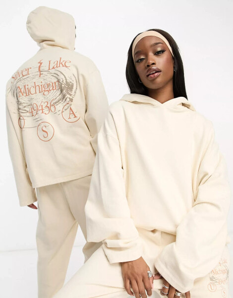 ASOS Design unisex co-ord oversized hoodie with front print in unbleached cotton