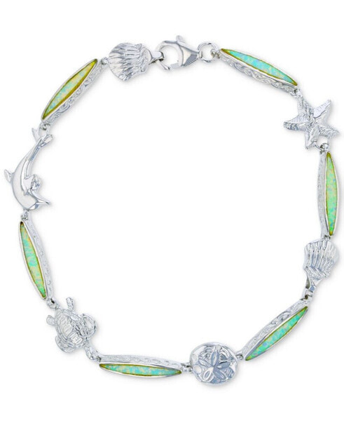 Lab-Created Opal Nautical Theme Link Bracelet in Sterling Silver