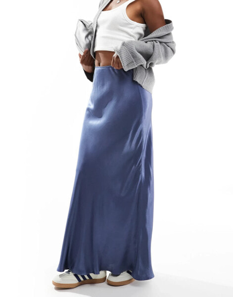 ASOS DESIGN satin bias cut maxi skirt in petrol blue