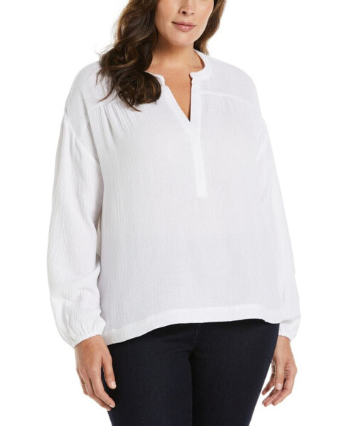 Plus Size Solid Gauze Long Sleeve Top