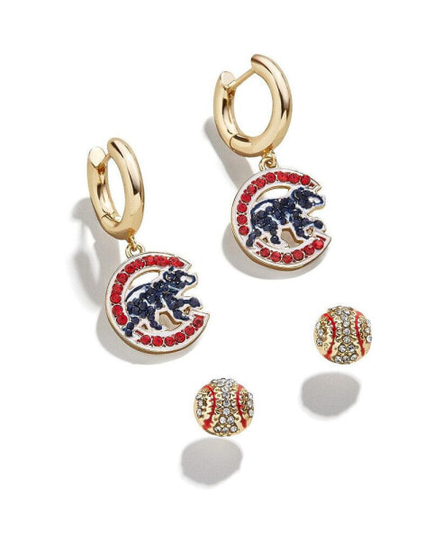 Women's Gold-Tone Chicago Cubs Team Earrings Set