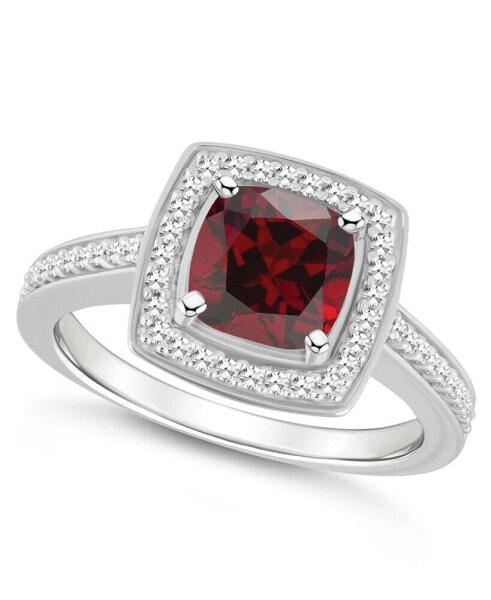 Garnet (1-3/4 ct. t.w.) and Diamond (1/4 ct. t.w.) Halo Ring in Sterling Silver