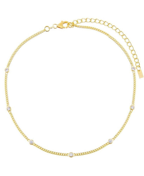 by Adina Eden cubic Zirconia Bezel Cuban Chain Choker, 12+3" extender in 14K Gold over Sterling Silver