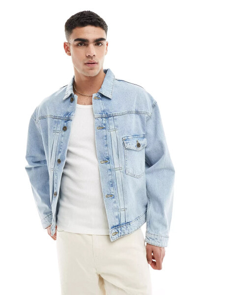 Jack & Jones boxy fit denim jacket with front pocket in light blue wash