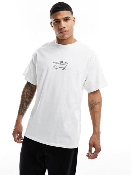 ASOS DESIGN oversized t-shirt in white with bath tub chest print