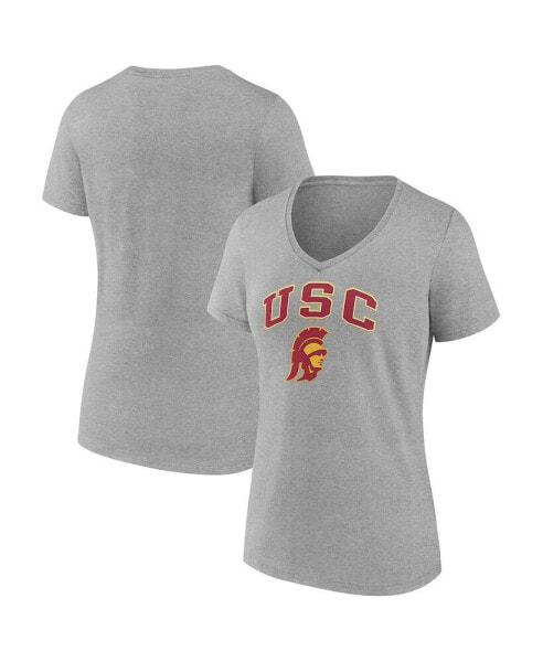Women's Heather Gray USC Trojans Evergreen Campus V-Neck T-shirt