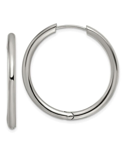 Stainless Steel Polished Hinged Hoop Earrings