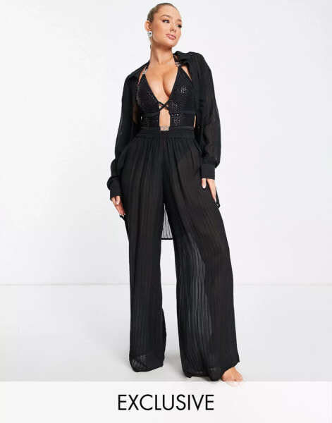 Esmee Exclusive sheer striped beach trousers in black