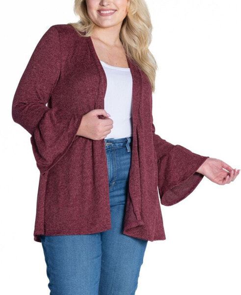 Plus Size Bell Sleeve Open Cardigan Sweater