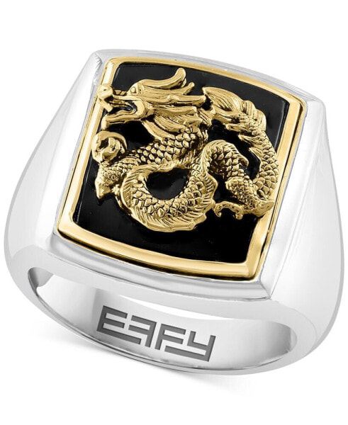 EFFY® Men's Onyx Dragon Signet Ring in Sterling Silver & 14k Gold-Plate