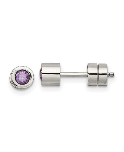 Stainless Steel Polished Purple CZ February Earrings