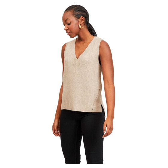 VILA Ril Sleeveless Knit Rib V Neck Sweater