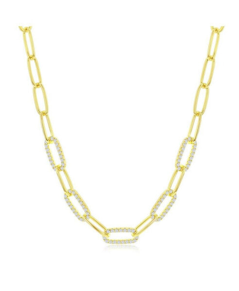 Sterling Silver or Gold Plated Over Sterling Silver 5mm CZ Paperclip Necklace