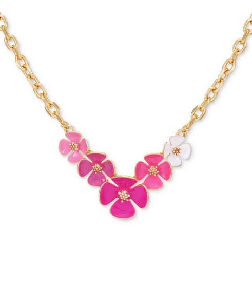 GUESS gold-Tone Pink Flower Frontal Necklace, 18" + 2" extender