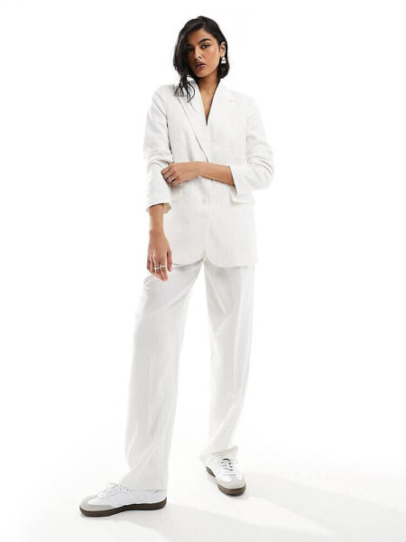 ONLY wide fit tailored trouser co-ord in white pinstripe