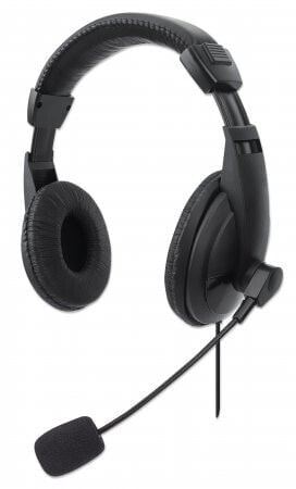 Manhattan Stereo USB-Headset - Leichtes - ohrumschließendes Design (Over-Ear) - kabelgebunden - USB-A-Stecker - integrierte Bedienelemente - verstellbares Mikrofon - schwarz - Retailverpackung - Kopfhörer - Wollstrickmütze - Büro/Callcenter - Schwarz - Monophon - T