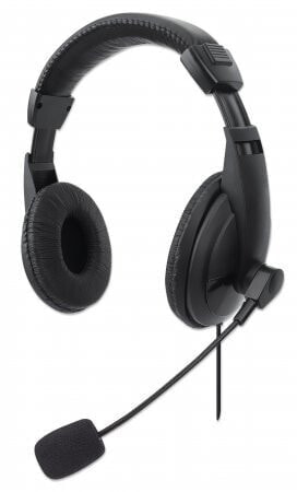 Manhattan Stereo USB-Headset, Leichtes, ohrumschließendes Design (Over-Ear), kabelgebunden, USB-A-Stecker, integrierte Bedienelemente, verstellbares Mikrofon, schwarz, Retailverpackung, Kabelgebunden, Büro/Callcenter, 203 g, Kopfhörer, Schwarz