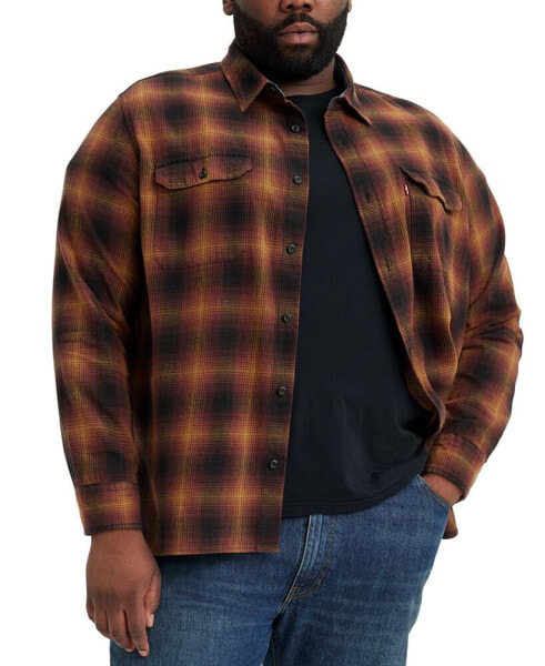 Men's Big & Tall Relaxed-Fit Long Sleeve Button-Front Plaid Overshirt